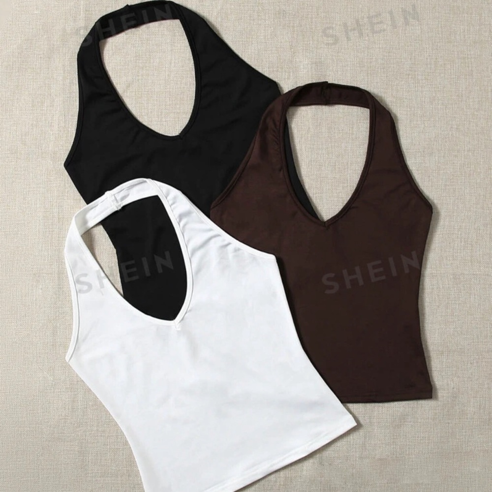 Halter neck brown black and white top super cute and stretchy